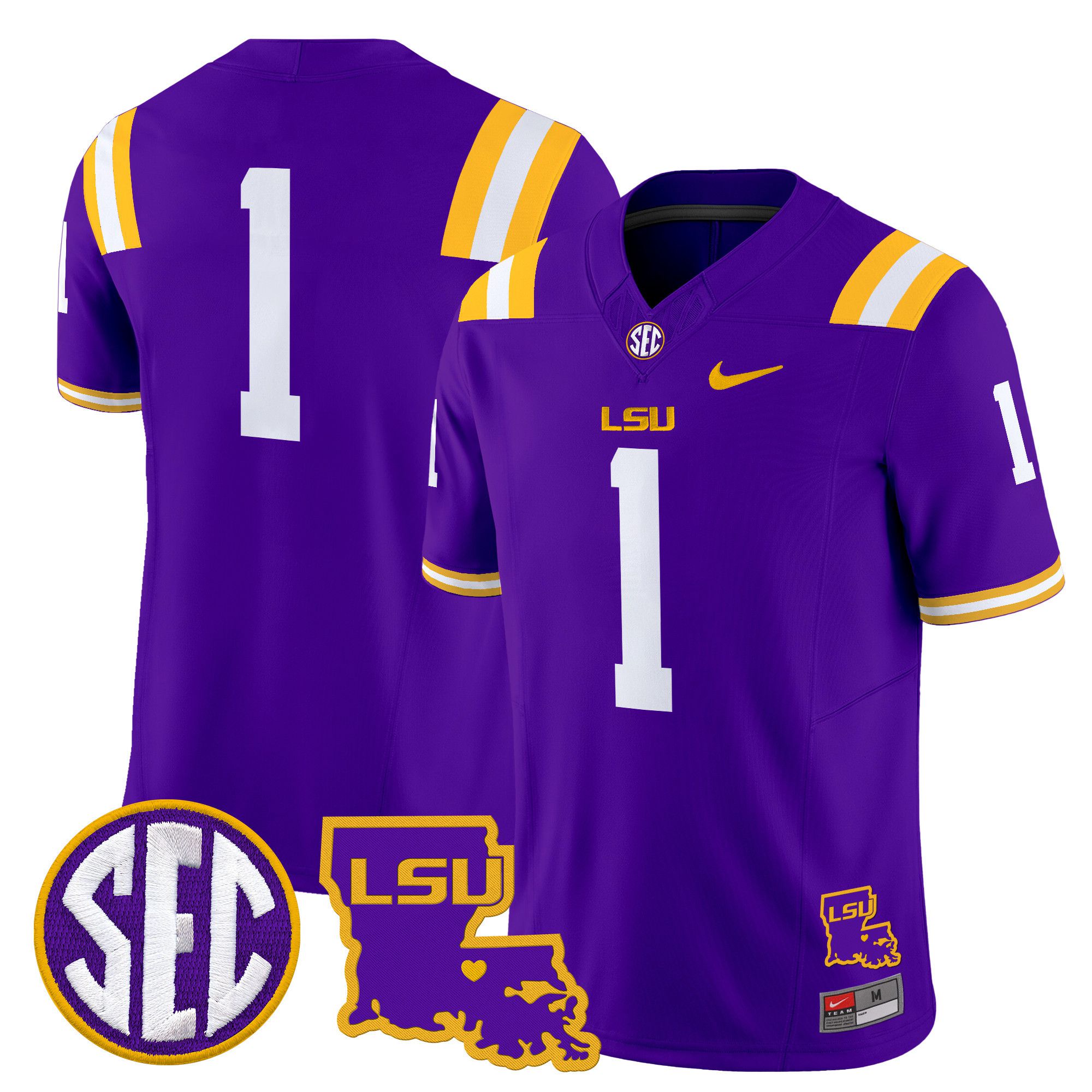 Men LSU Tigers #1 No Name Purple 2024 Nike Louisiana Patch Vapor Limited NCAA Jersey style 1